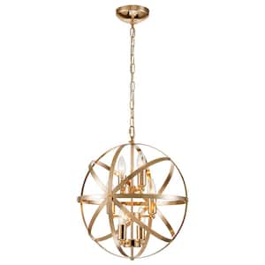 6 Lights Modern Gold Candle Orb Chandelier Contemporary Candle Globe Chandelier with Metal Shade
