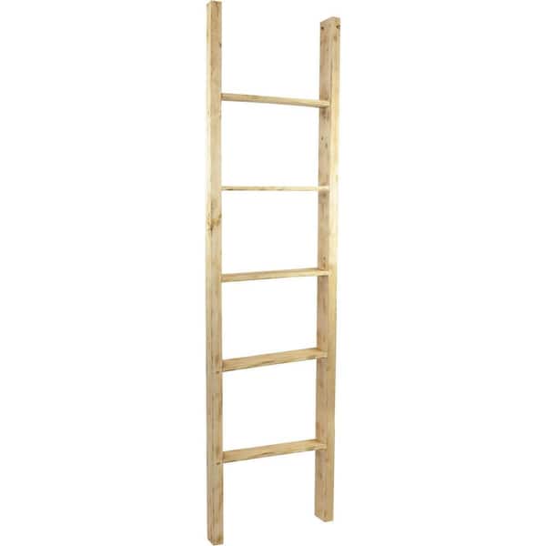 Ekena Millwork 19 in. x 72 in. x 3 1/2 in. Barnwood Decor Collection Natural Barnwood Vintage Farmhouse 5-Rung Ladder