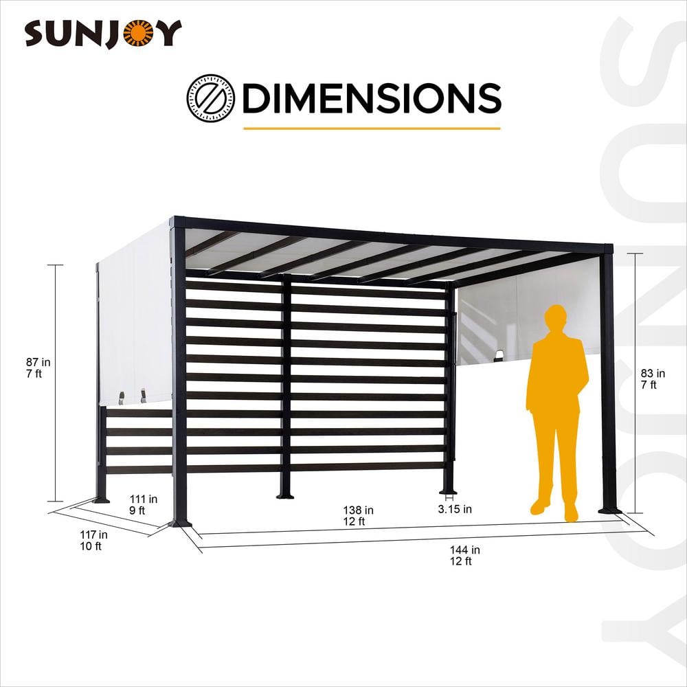 Sunjoy 10' x 12' Black Steel Pergola with White Canopy