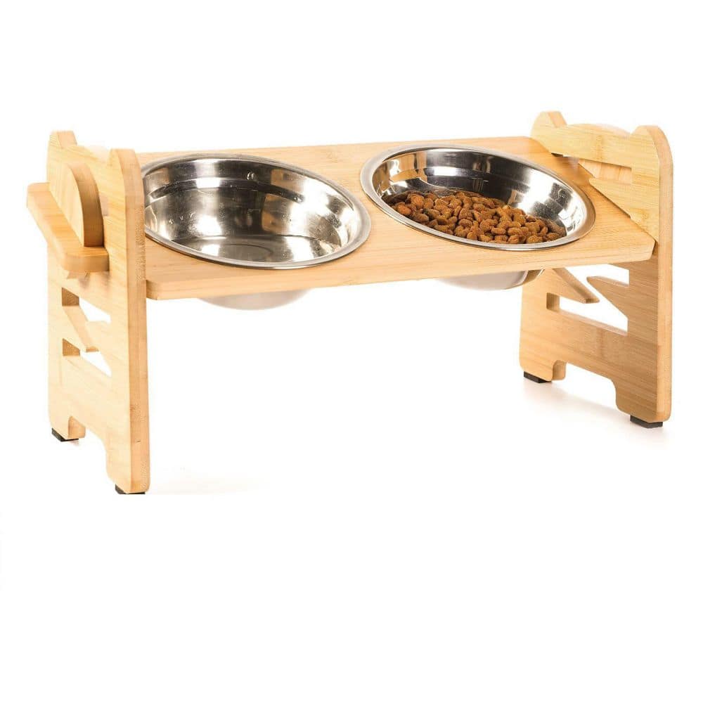 cenadinz Elevated Dog and Cat Bowls 6 Adjustable Heights Raised Food Water Feeder Bowl with Stand in Wood Color H D0102HAXX6G The Home Depot