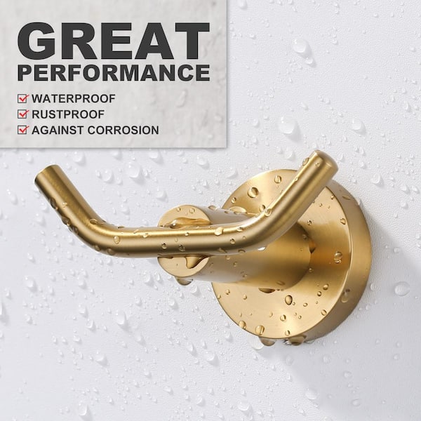 Stainless Steel Bathroom Hook Wall Mount J-Hook Robe/Towel Hook with Concealed Mounting Hardware in Gold (2-Pack)