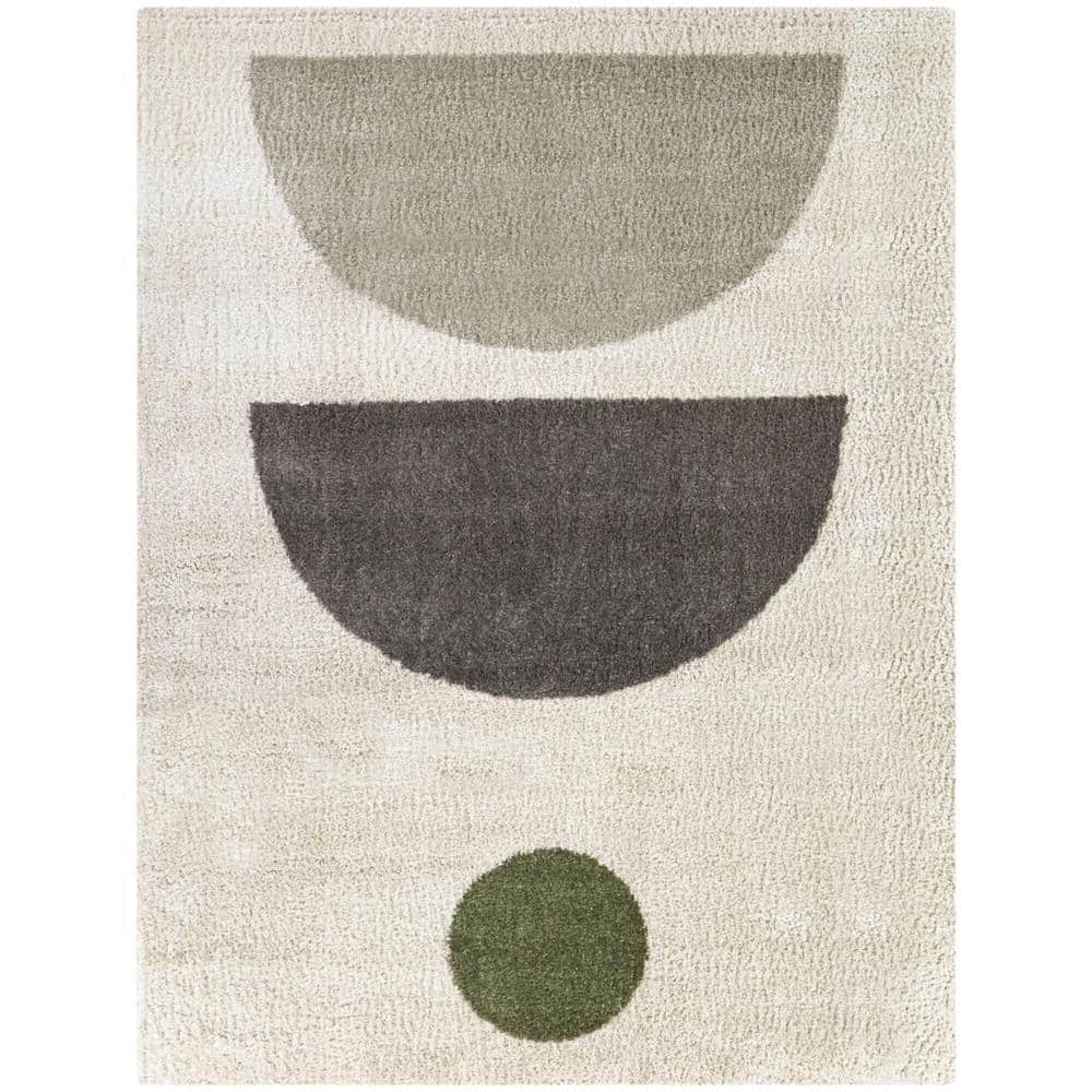 Higham Cream and Gray Rectangular Stain-Resistant Kids' Rug