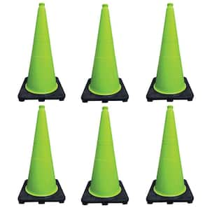 28 in. Lime Green Traffic Cone with Black Base 7 lbs. (6-Pack)