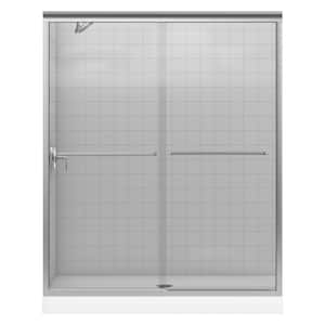 Fluence 59-5/8 in. x 55-3/4 in. Semi-Frameless Sliding Bath Shower Door in Matte Nickel with Handle