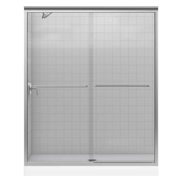 KOHLER Fluence 59-5/8 in. x 55-3/4 in. Semi-Frameless Sliding Bath Shower Door in Matte Nickel with Handle