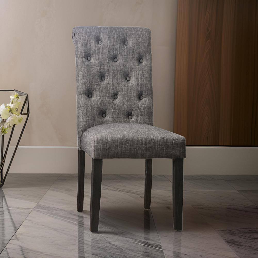 Elegant Gray Upholstered Dining Chair with Button-Tufted Back