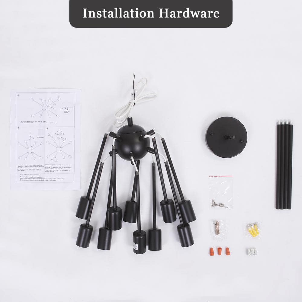 Black Metal 10-Light Sputnik Chandelier with Adjustable Height