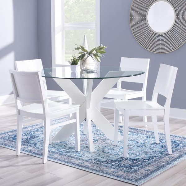 Linon Home Decor Norris 48 In. L White Round Dining Table With Glass Top  (Seats 4) Hd221846 - The Home Depot
