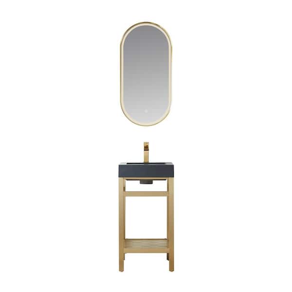 ROSWELL Ablitas 18 in. W x 18 in. D x 34 in. H Single Sink Bath Vanity in Brushed Gold with Black Composite Stone Top and Mirror