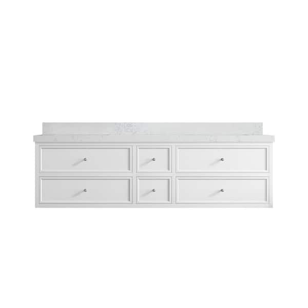 Willow Collections Roswell Floating 72 in. Double Sink Freestanding White Bath Vanity with Empira White Qt. Top Unassembled