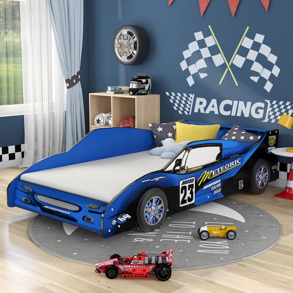 Furniture of America Verrett Blue Twin Race Car Bed