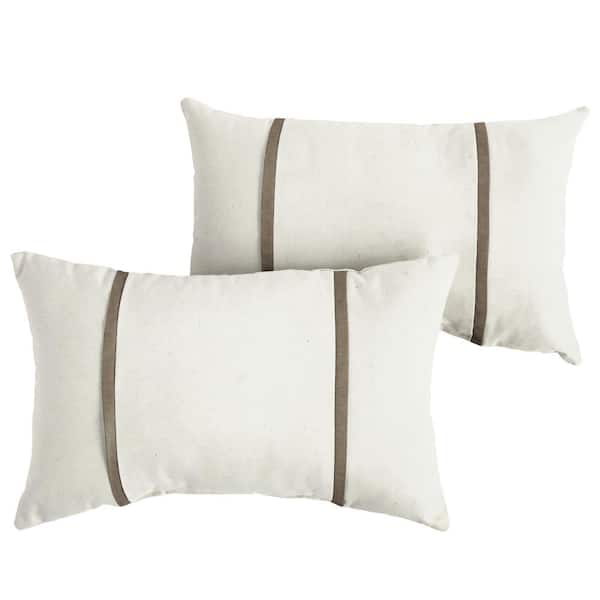 SORRA HOME Sunbrella Ivory with Taupe Rectangular Outdoor Knife Edge Lumbar Pillows (2-Pack)