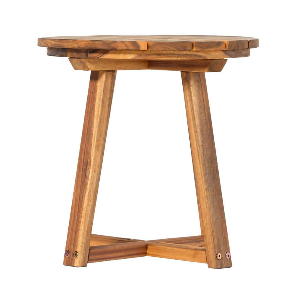 Welwick Designs Natural Round Wood Modern Outdoor Box Leg Side Table