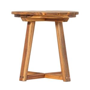 Natural Round Wood Modern Outdoor Box-Leg Side Table