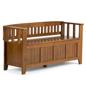 Acadian Solid Wood 48 in. Wide Transitional Entryway Storage Bench in Light Avalon Brown