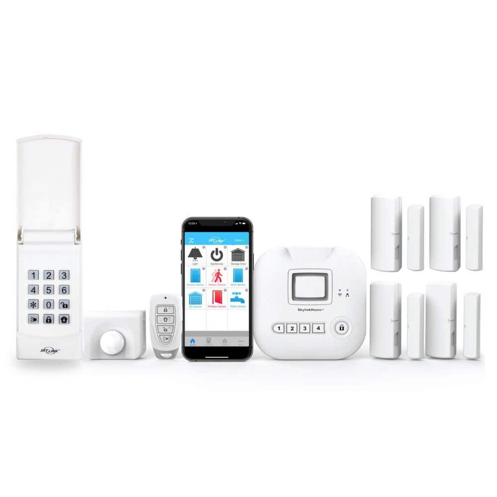 SkyLink Wireless Home Alarm Kit No Monthly Fees with Hub, Door Window Sensors, Motion Sensor, Keypad and Keyfob (8-Piece), White -  SK-220