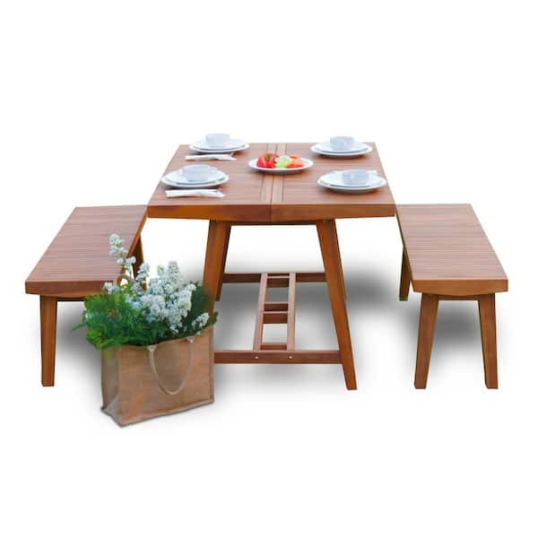 DIRECT WICKER Daisy Brown Finish 3-Piece Teak Wood Rectangular Outdoor Dining Set