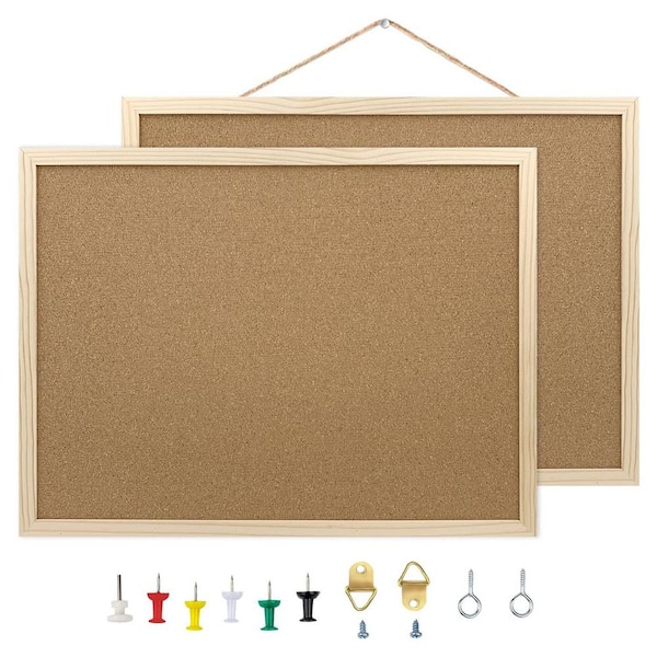 Cork Board Bulletin Board 15.7 x 11.81 Oak Wood Finish Frame 2-Pack for Wall Office Home School with Accessories
