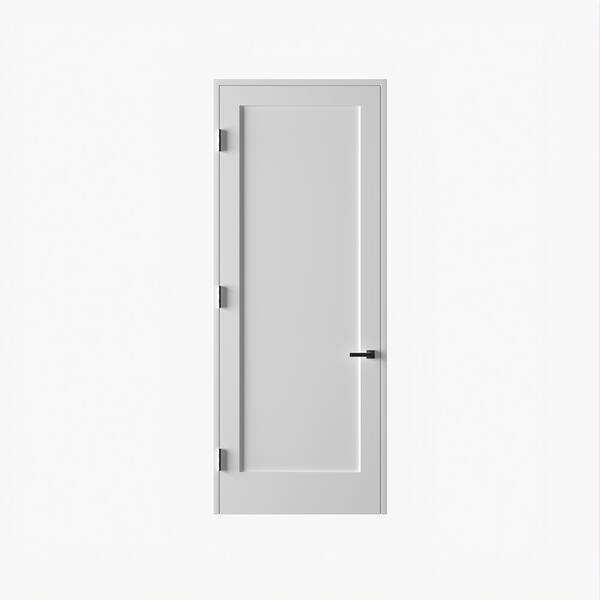 RESO 30 in. x 96 in. Left-Handed Solid Core Primed White Composite Single Pre-hung Interior Door Satin Nickel Hinges