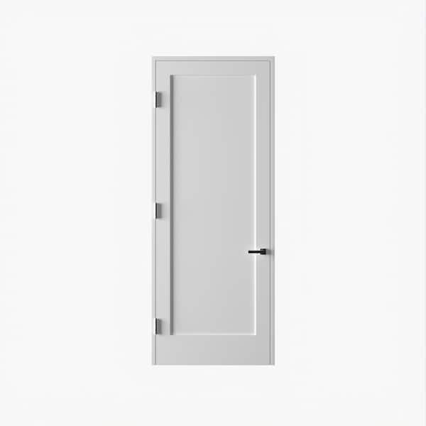 RESO 30 in. x 96 in. Left-Handed Solid Core Primed White Composite Single Pre-hung Interior Door Satin Nickel Hinges