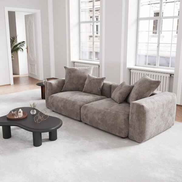 Modern 102 in. Square Arm 2-piece Modular Corduroy Sectional Sofa Oversized Floor Couch with Removable Covers in Brown
