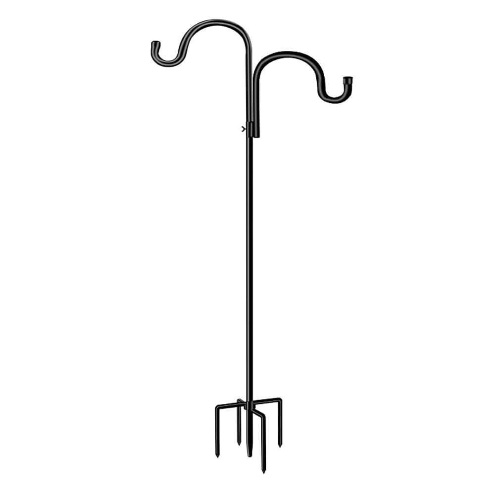 62 in. Double Shepherds Hook for Outdoor, Bird Feeder Pole with 5 Prongs Base