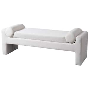 Sora 59 in. Japandi Style Upholstered Luxury Bedroom Bench in White Boucle