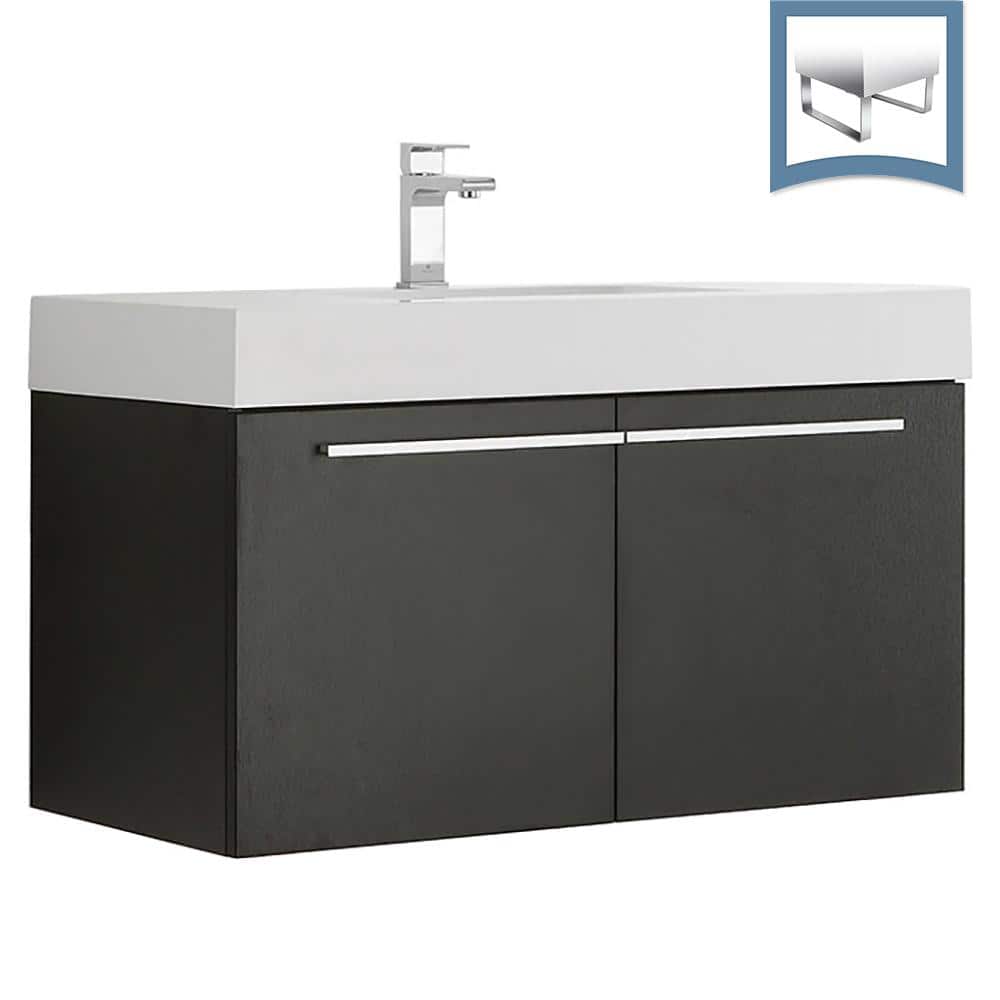 Sleek Black 35" Modern Wall-Mounted Vanity with Integrated Sink