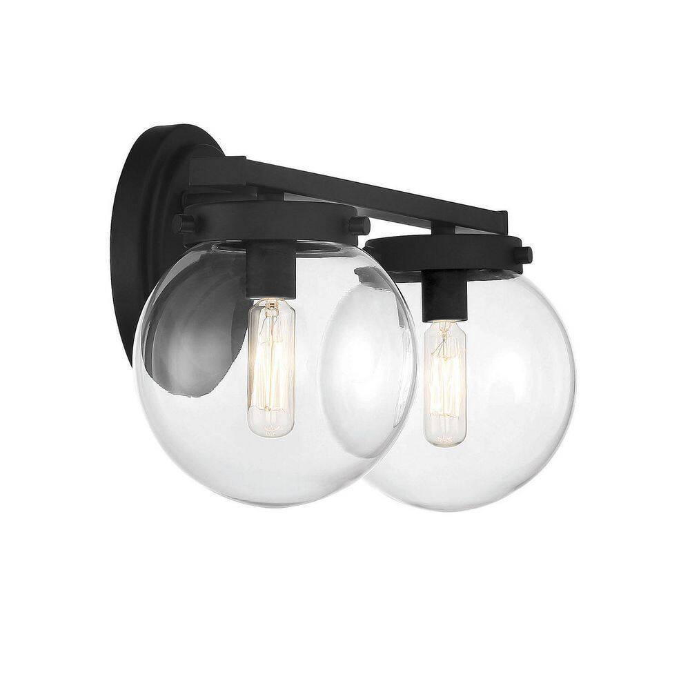 Linda 2-Light Matte Black Outdoor Vanity Light with Clear Glass