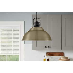 Shelston 16 in. 1-Light Antique Gold and Black Farmhouse Pendant Light Fixture with Metal Shade