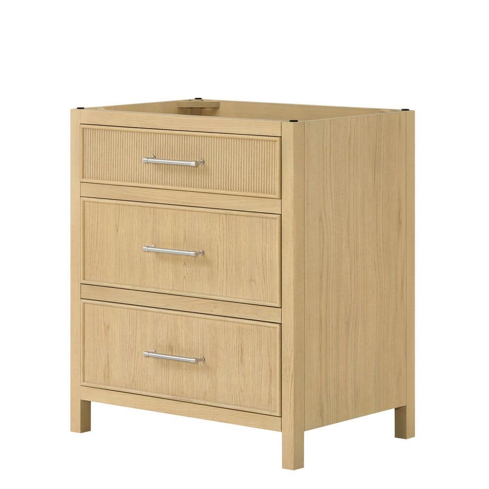 Isola 29 in. Freestanding Bath Vanity Cabinet without Top in Scandinavian Oak with Brushed Nickel Trim