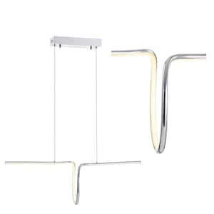 Ali 34.5 in. Integrated LED Chrome Dimmable Adjustable Metal Linear Pendant