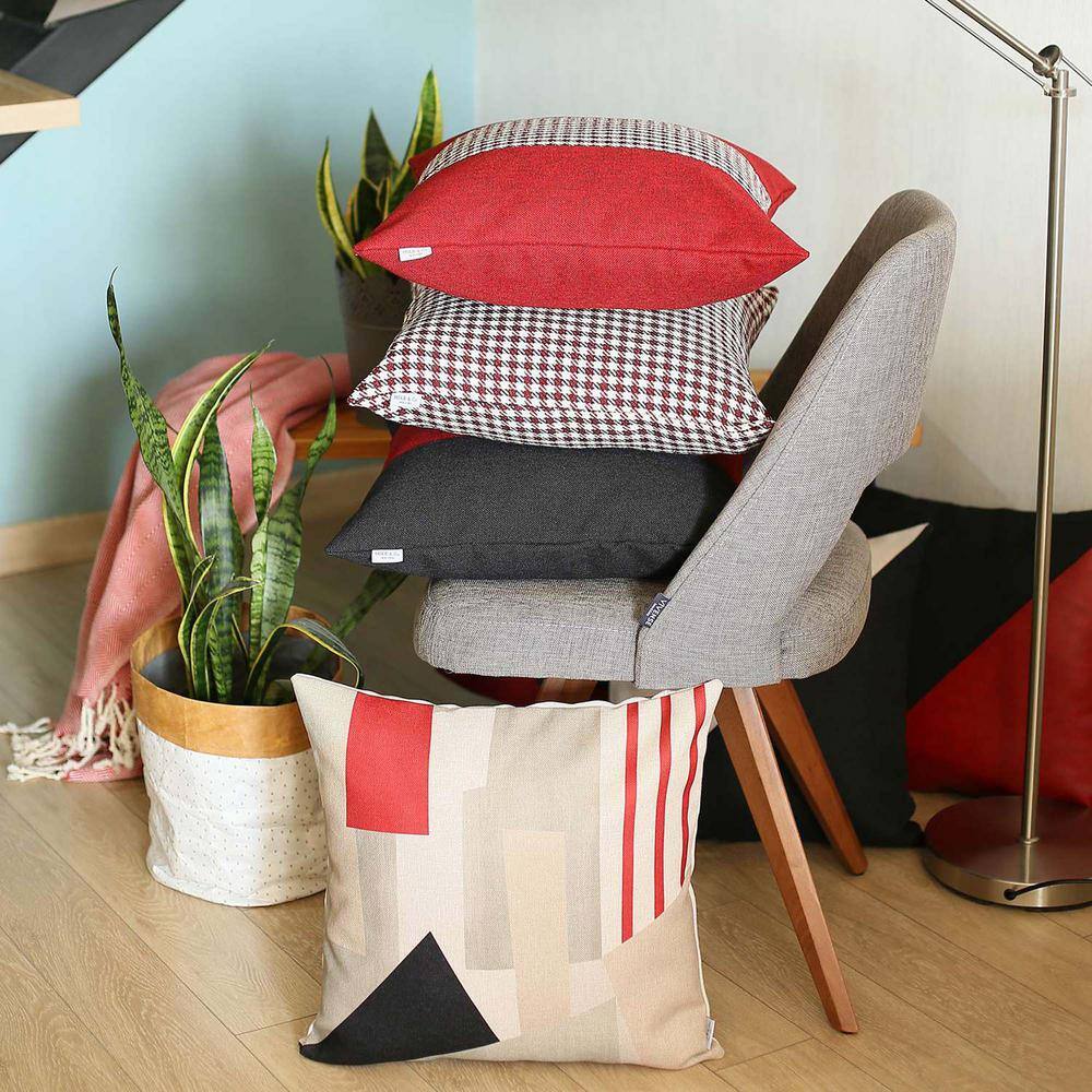 Red Houndstooth Jacquard 18" Square Pillow Covers Set