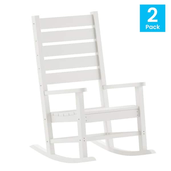 TAYLOR + LOGAN White Plastic Outdoor Rocking Chair in White (Set