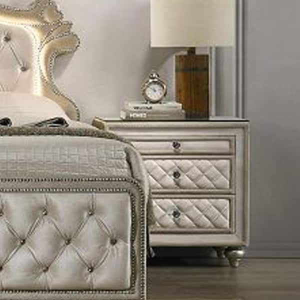 Acme Furniture Lucienne Beige Velvet 3 18 in. W Nightstand Acme Furniture Lucienne Beige Velvet 3 18 in. W Nightstand