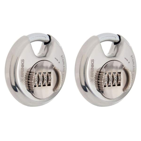 3‑1/8-in. (80 mm) Stainless‑Steel Discus 4‑Dial Resettable Combination Padlock, 2‑Pack