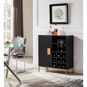 SignatureHome Grant Black and Gold Finish Table Height 36 in. Wooden Buffet / Wine Rack. Dimensions (32 L x 14 W x 36 H)