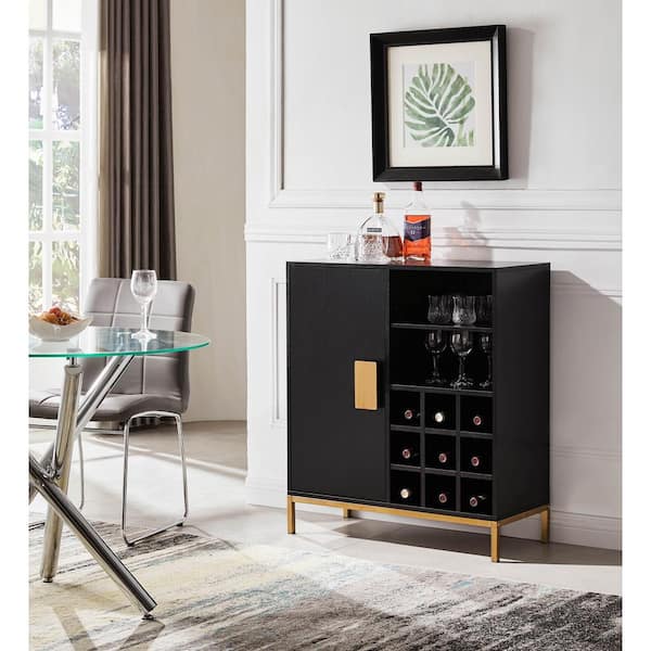 Signature Home SignatureHome Grant Black and Gold Finish Table Height 36 in. Wooden Buffet / Wine Rack. Dimensions (32 L x 14 W x 36 H)