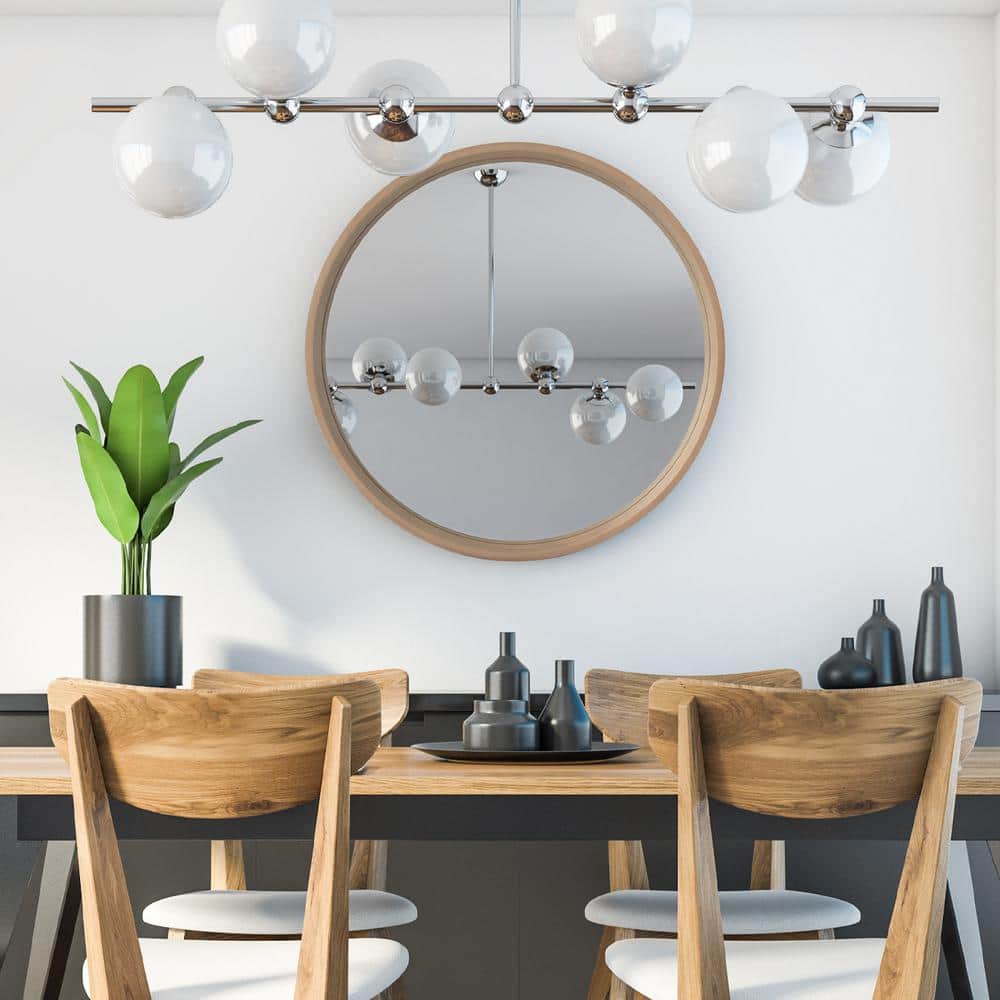 Natural Pine Wood Round Wall Mirror