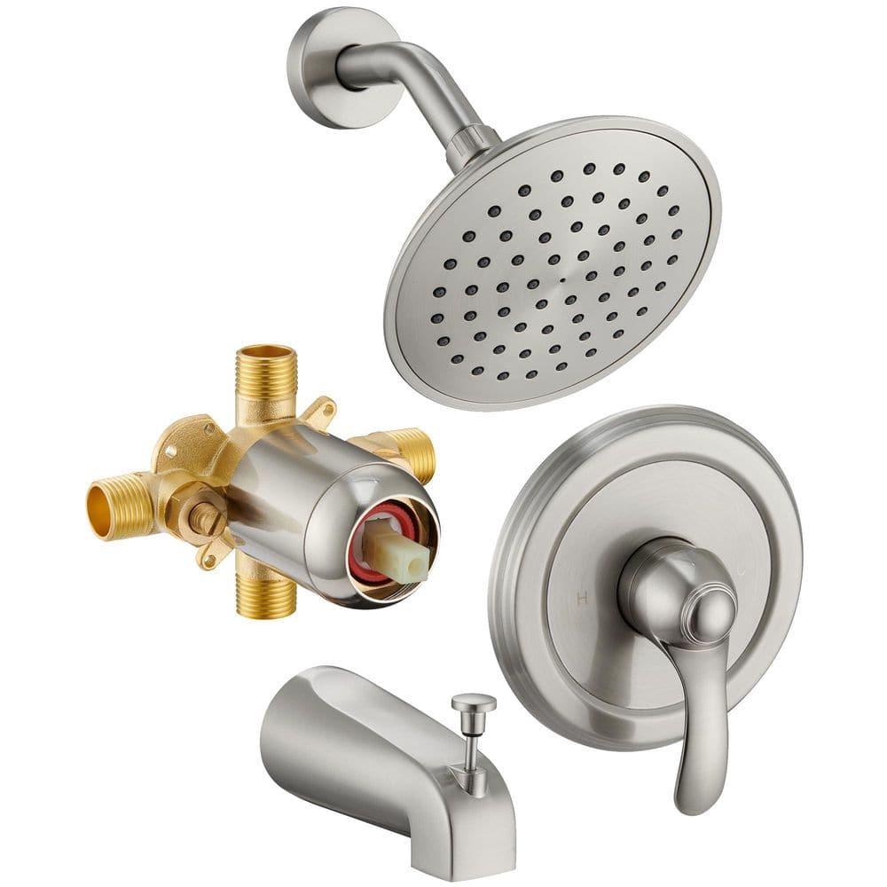 Brushed Nickel Metal Tub Shower Faucet Set with Valve, 6-Inch Shower Head and Single-Handle Trim Kit price history on PriceWatchPro