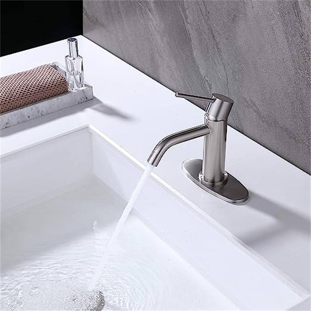 Brushed Nickel Single Handle Bathroom Sink Faucet with Deck Plate