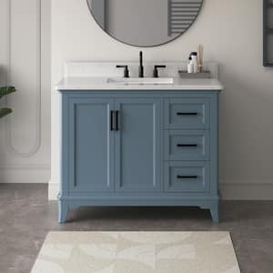 Rawsonville 43 in. Single Sink Freestanding Steel Blue Bath Vanity with White Quartz Top and Backsplash Assembled