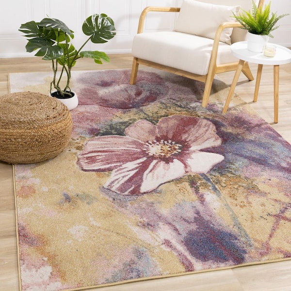 Islae Collections 8 ft. x 11 ft. Yellow Botanical;Organic Indoor Area Rug