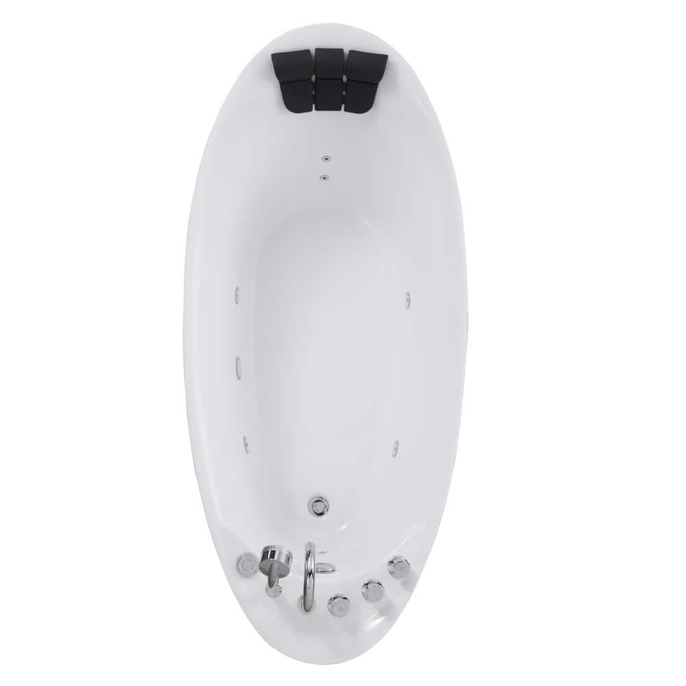 67'' White Acrylic Freestanding Whirlpool Bathtub with Faucet