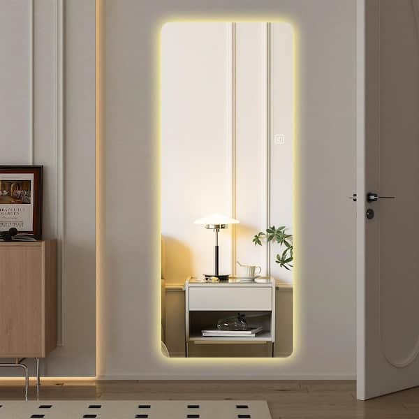 Avex Clear 22 in. W x 65 in. H Rectangular Round Corner Glass Framed Full Length Mirror with Lights