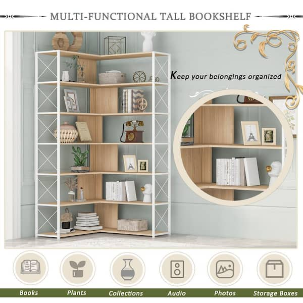 7-Tier Corner Shelf, 78.7” Corner Bookcase Slim Corner Storage Rack in 2023