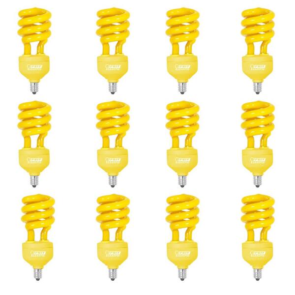 Feit Electric 60-Watt Equivalent Yellow Colored Spiral Candelabra CFL Bug Light Bulb (Case of 12)