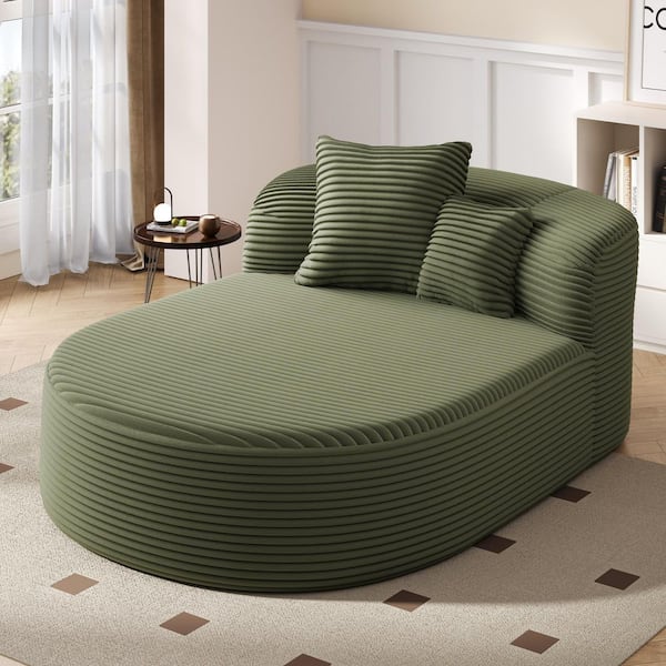 51.6 in. Armless Corduroy Curved Chaise Lounge Sofa in. Green, Boneless Sofa Bed with 2 Pillows