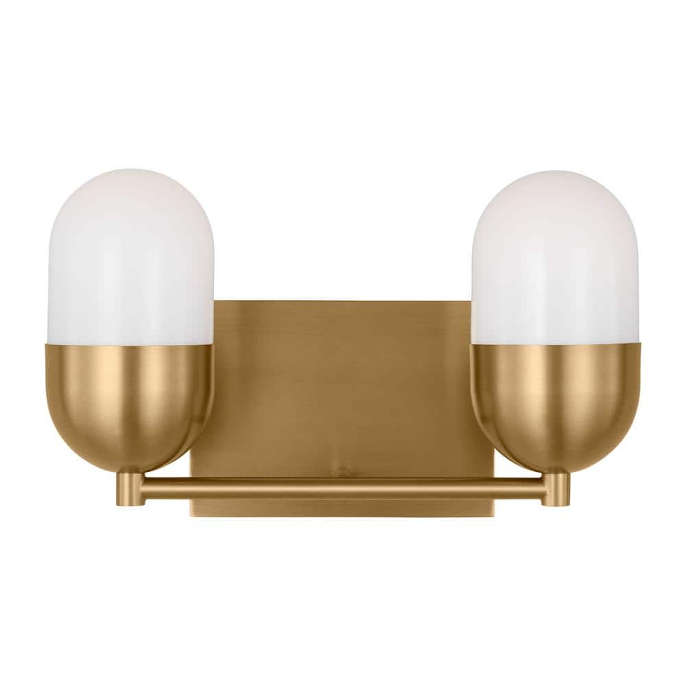Satin Brass 2-Light Vanity with Milk Glass Shades