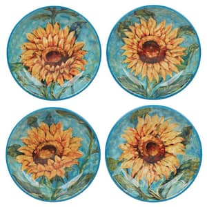 Golden Sunflowers 36.42 fl. oz. Multi-Colored Earthenware Soup Bowl (Set of 4)